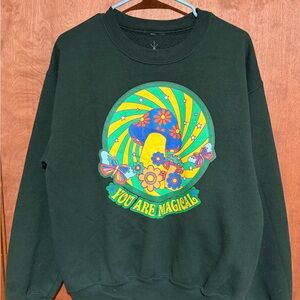 Green Sweatshirt with Psychedelic Mushroom Design